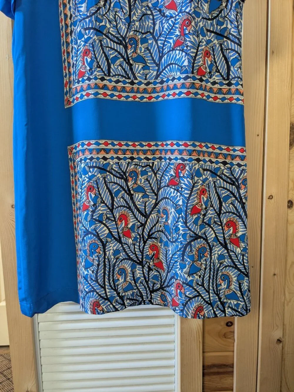 Tory Burch Mallory Something Wild Silk Dress 12 Blue Bird Frame Geo Shift Mini 1